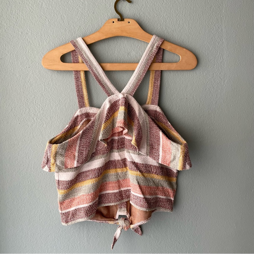 Madewell | Texture & Thread Striped Racerback Ruffle Tank Top Blouse - Picture 2 of 6